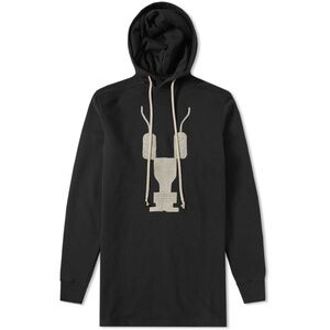 Rick Owens DRKSHDW Black Long logo Embroidered Hoodie *NEW*
